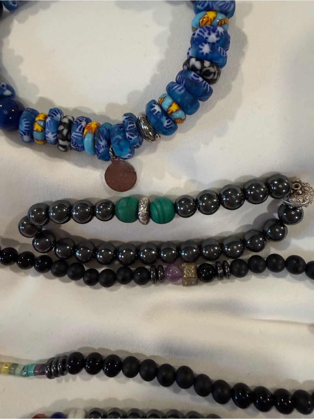 Men’s Luxury Artisan Beaded Bracelet Bundle | Hematite • Sterling Silver • Stone - Picture 3 of 5